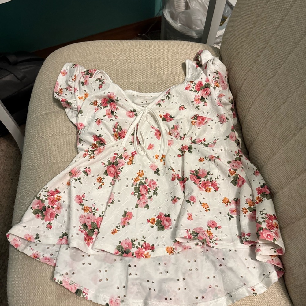 SHEIN White Eyelet Blouse with Colorful Details
